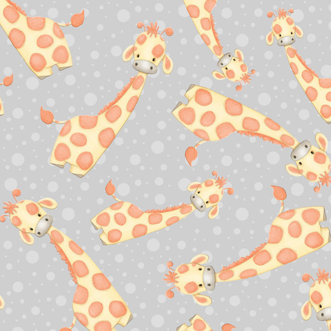 Bubble Giraffe Gray Flannel Fabric