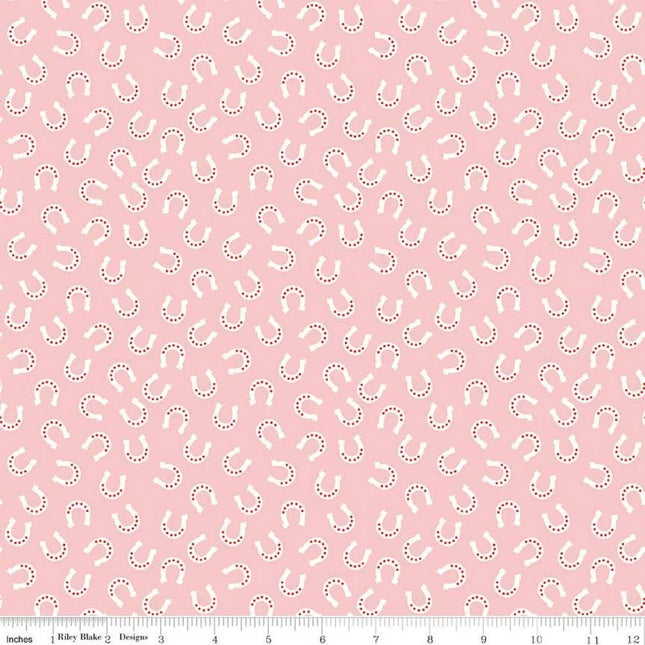 Lil Buckaroos Horseshoes Pink Flannel Fabric