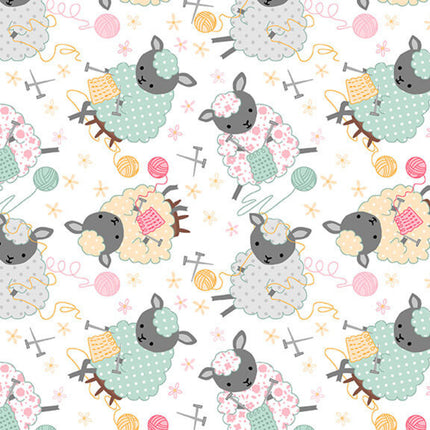Knitting Sheep Flannel Fabric