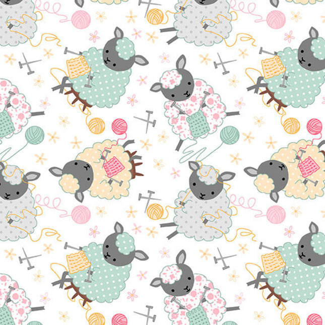 Knitting Sheep Flannel Fabric