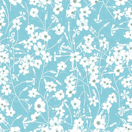 Beatrice Flower Bunches Turquoise Cotton Fabric