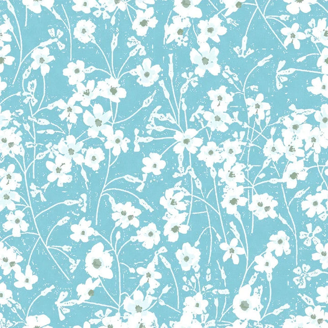 Beatrice Flower Bunches Turquoise Cotton Fabric
