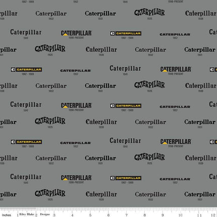 Caterpillar® 100 Years Vintage Logos Gray Cotton Fabric