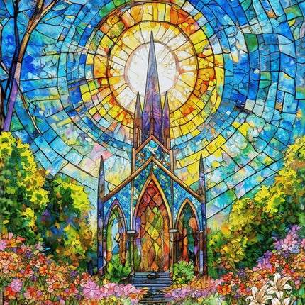Faith in Full Color Stained Glass Church Panel 36" Cotton Fabric