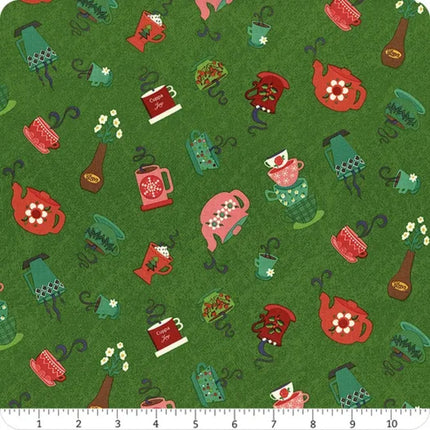 In From the Cold Cups Green Cotton Fabric