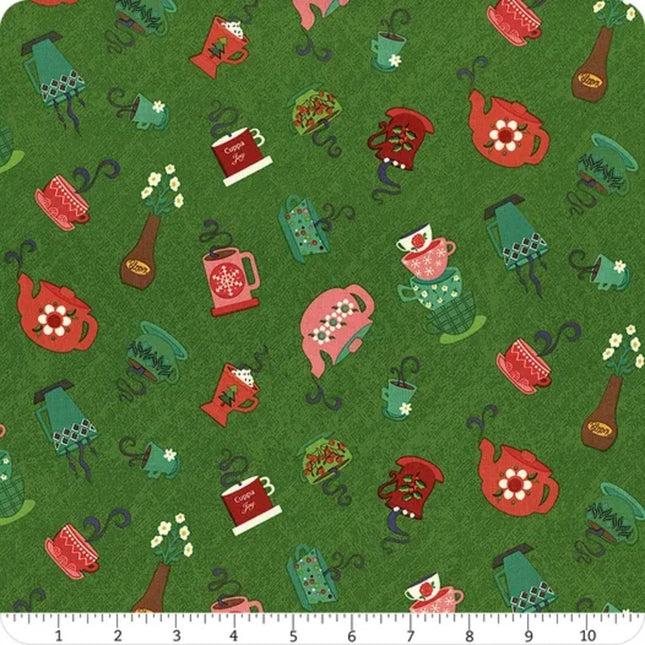 In From the Cold Cups Green Cotton Fabric