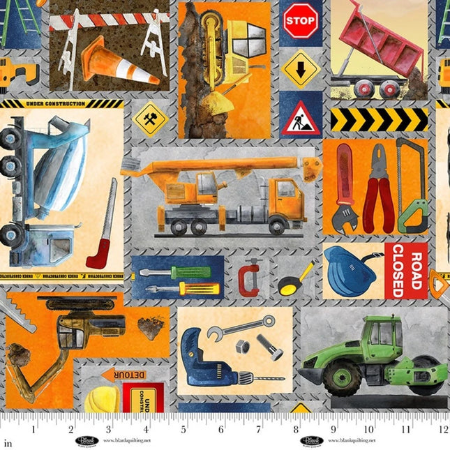 Let's Get Building Construction Equipment Cotton Fabric