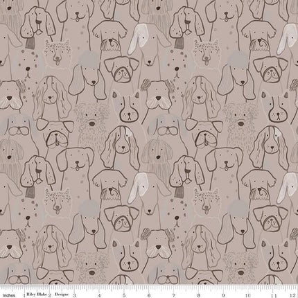 Inky Dog Club Brown Flannel Fabric