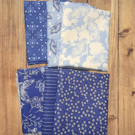 6 Fat Quarters - Assorted Butterfly Blues Blue Themed Fat Quarter Bundle