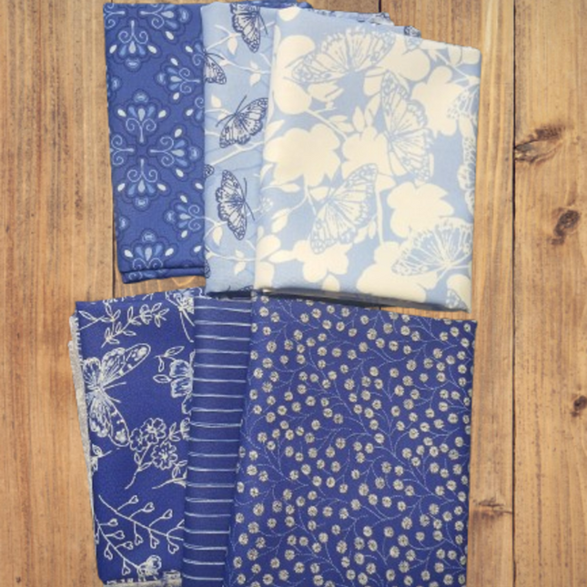 6 Fat Quarters - Assorted Butterfly Blues Blue Themed Fat Quarter Bundle