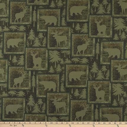 Wildlife Northern Rim Pine Tree Green Cotton Fabric