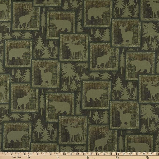 Wildlife Northern Rim Pine Tree Green Cotton Fabric