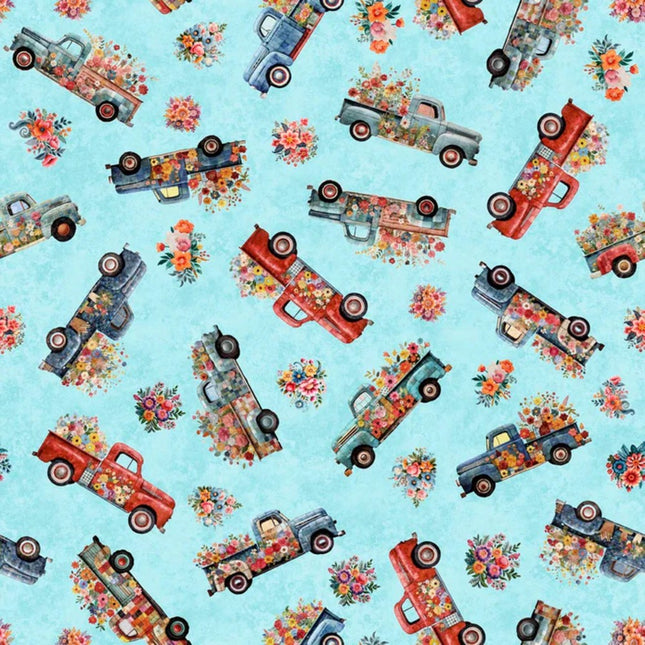 Pillowcase - Heartland Truck Toss Aqua Cotton