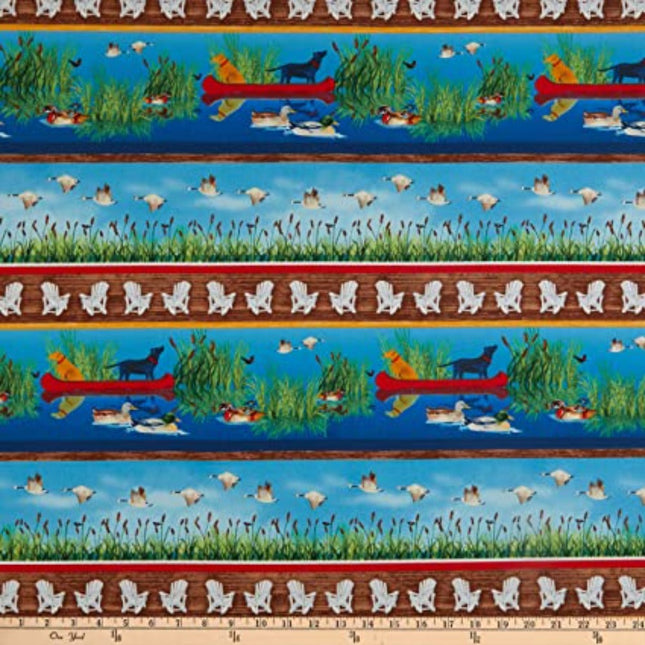 Dockside Novelty Lake Stripe  Multi Cotton Fabric Curtain