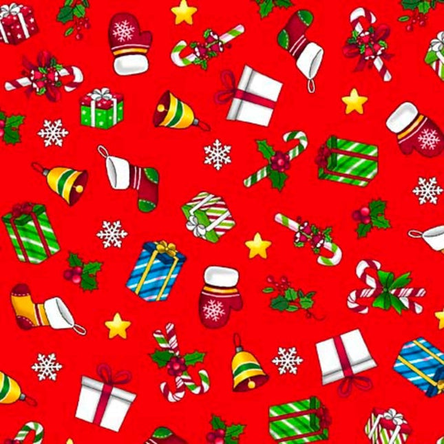 Curtain Valance - Holiday Party Presents Tomato Red Cotton