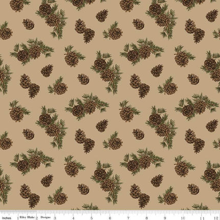 Pine Grove Pinecones Tan Cotton Fabric