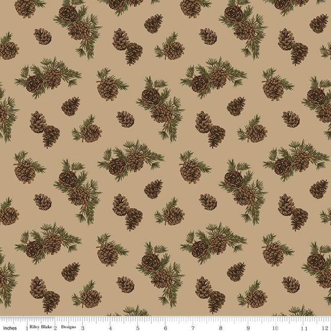 Pine Grove Pinecones Tan Cotton Fabric