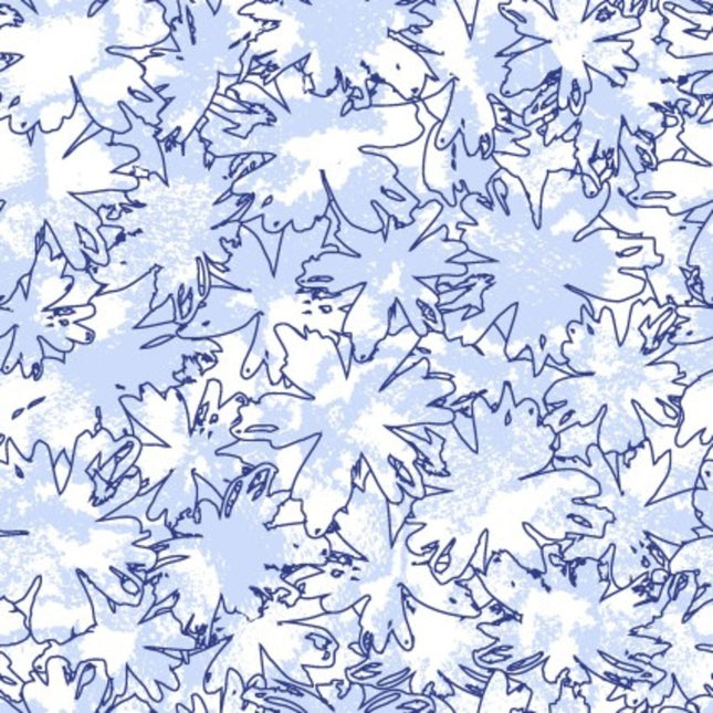 Butterfly Blues Flower Outline Blue Cotton Fabric