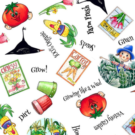 Vegetable Medley Veggie Toss White Cotton Fabric