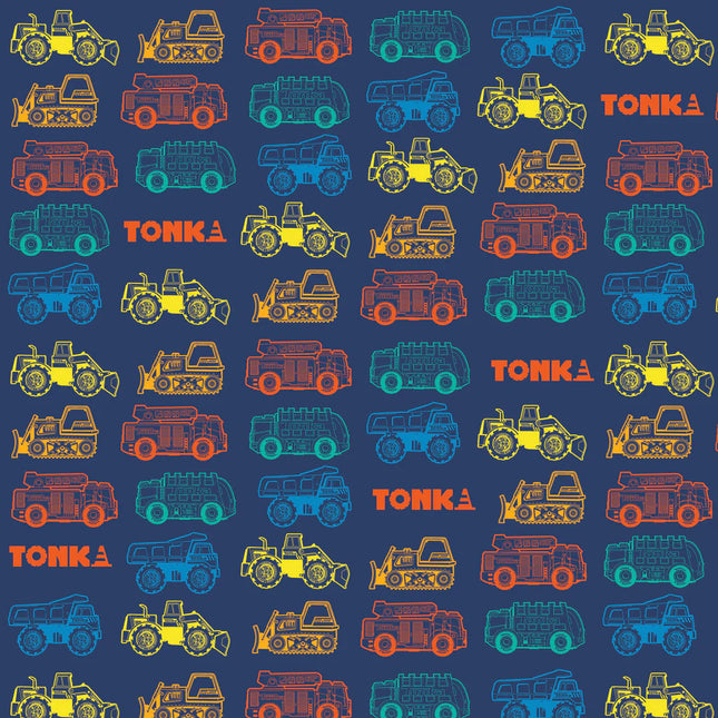 Hasbro Tonka III Outline Trucks Blue Cotton Fabric