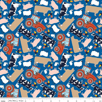 FFA Forever Blue 2 Animals Blue Cotton Fabric