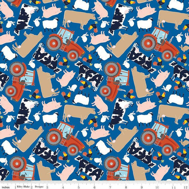 FFA Forever Blue 2 Animals Blue Cotton Fabric