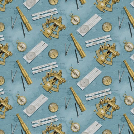 Coastal Guardians Nautical Instruments Cotton Fabric