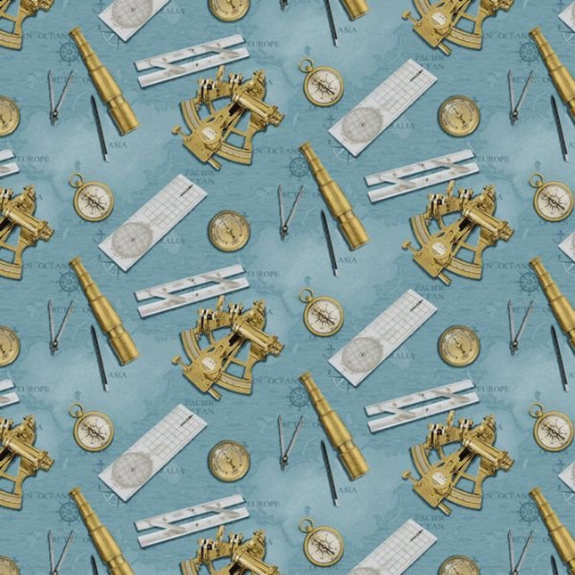 Coastal Guardians Nautical Instruments Cotton Fabric