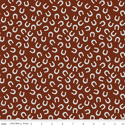 Lil Buckaroos Horseshoes Brown Flannel Fabric