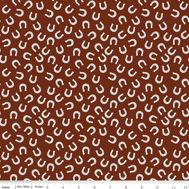 Lil Buckaroos Horseshoes Brown Flannel Fabric