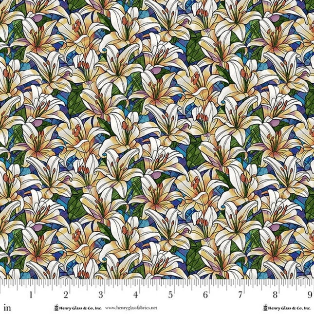 Faith in Full Color Packed Lillies Cotton Fabric