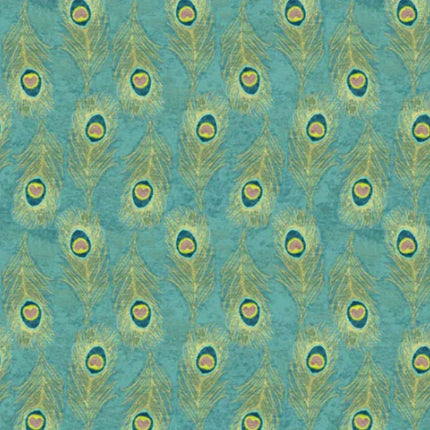 Indigo Peacock Feathers Cotton Fabric