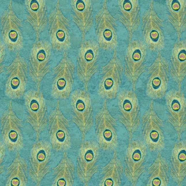 Indigo Peacock Feathers Cotton Fabric