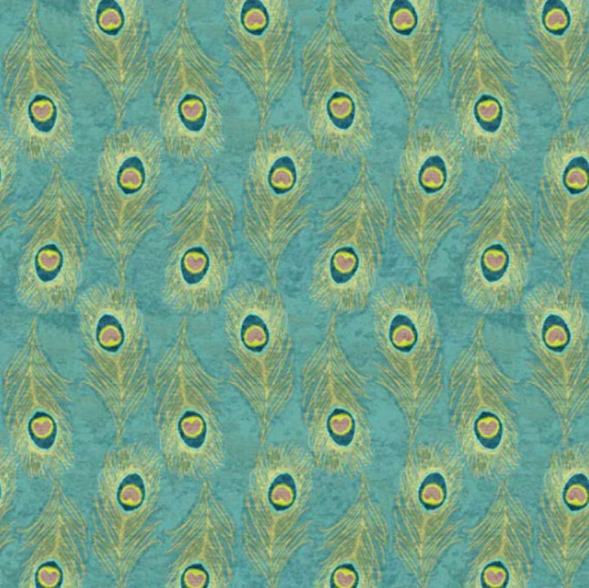 Indigo Peacock Feathers Cotton Fabric