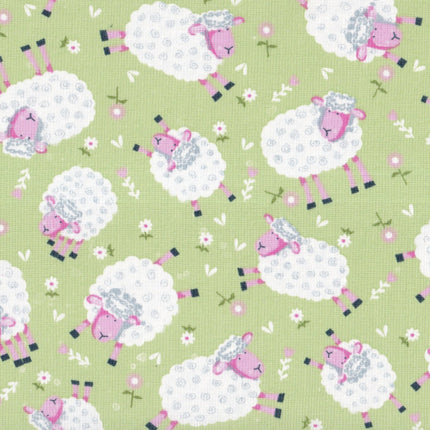 Kids are Alright Silly Sheep Green Cotton Fabric