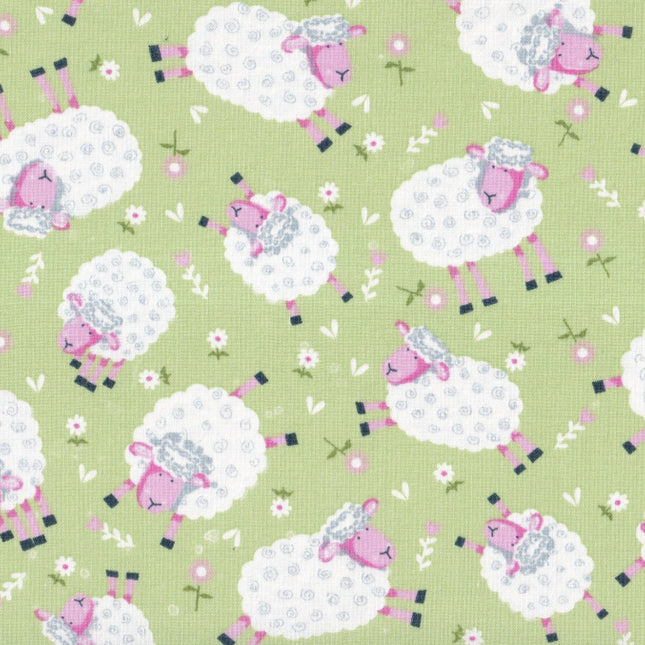 Kids are Alright Silly Sheep Green Cotton Fabric