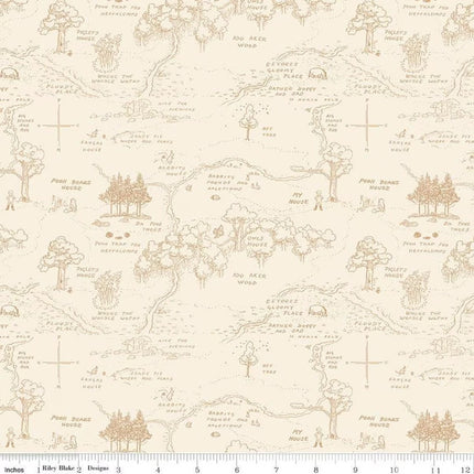 Winnie the Pooh Map Cream Cotton Fabric
