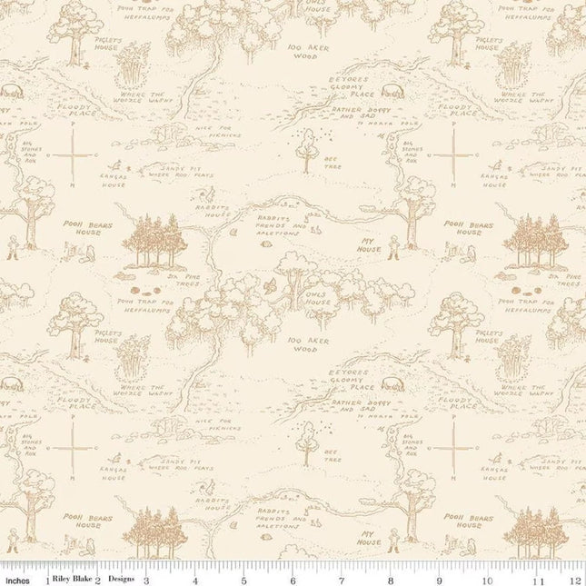 Winnie the Pooh Map Cream Cotton Fabric