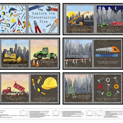 Let's Get Building Construction Book Panel 36" Panel Cotton Fabric