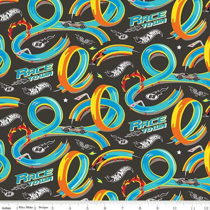 Hot Wheels Made to Race Track Charcoal Cotton Fabric