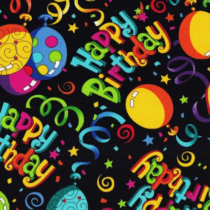 Birthday Black Cotton Fabric