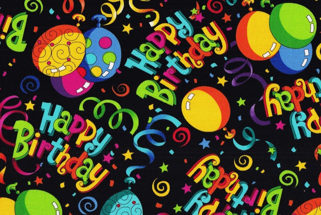 Birthday Black Cotton Fabric