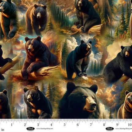 Wilderness Song Bears Black Cotton Fabric