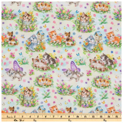Kittens & Butterflies Cotton Calico Fabric
