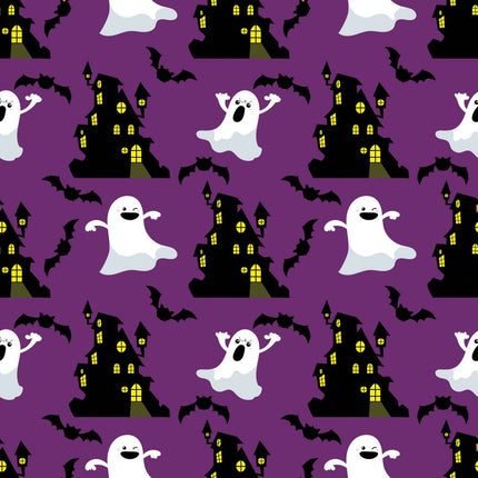 Haunted House Allover - Purple Cotton Fabric