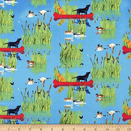 Dockside Canoes and Dogs Cotton Fabric Table Runner & Placemats