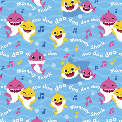 Mommy & Baby Shark Blue Cotton Fabric
