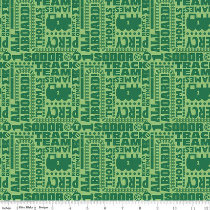 All Aboard with Thomas & Friends Text Green Cotton Fabric