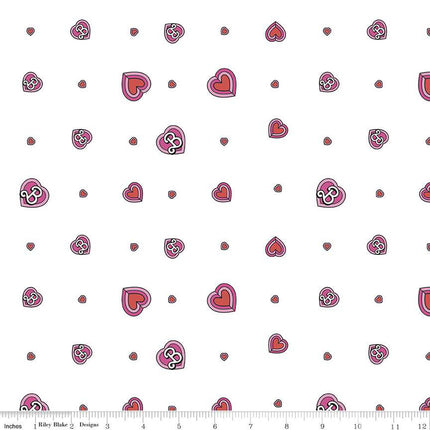 Barbie Malibu Hearts White Cotton Fabric