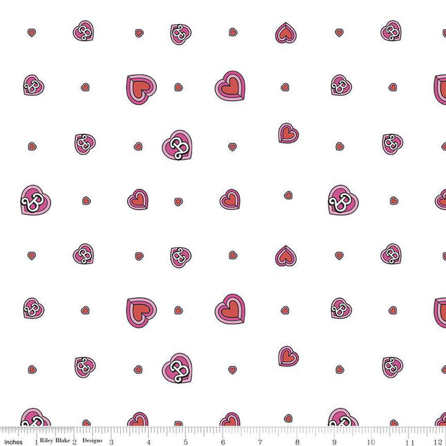 Barbie Malibu Hearts White Cotton Fabric
